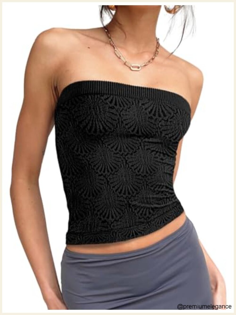 Women's Strapless Floral Jacquard Tube Top Ruffle Hem Stretchable Summer